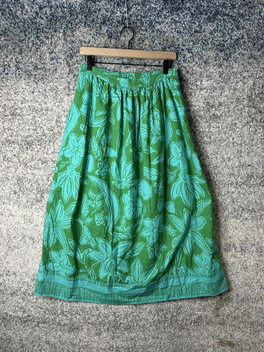 Free People Skirt Womens Medium Green Floral Maxi Elastic Waist Lined Boho